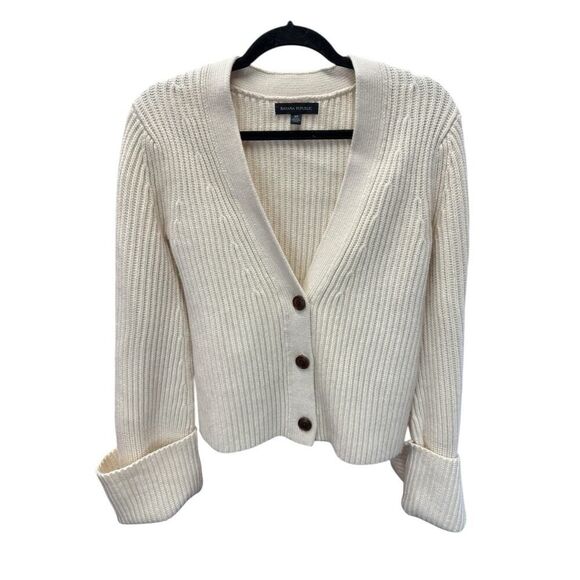 Banana Republic Talia Cream Ribbed Merino Cashmere Cardigan XS Button Front Cozy - Picture 5 of 15